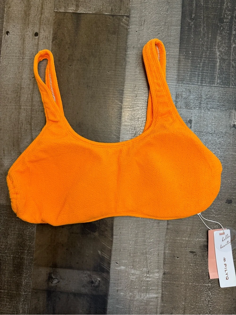 Pilyq Papaya Reef-Side Ring  Halter Orange Ribbed Scoop Bandeau Top size D
